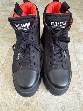 Palladium Black High-Top Boots with Red Interior